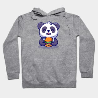 Cute Panda Eating Burger With Fork And Knife Cartoon Hoodie